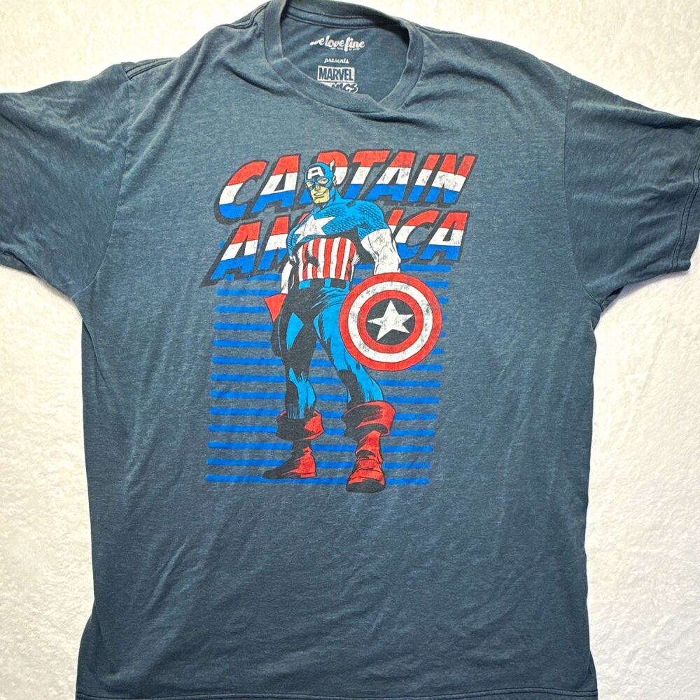 Marvel Men's Blue Captain America Graphic Crew Neck Short Sleeve XL